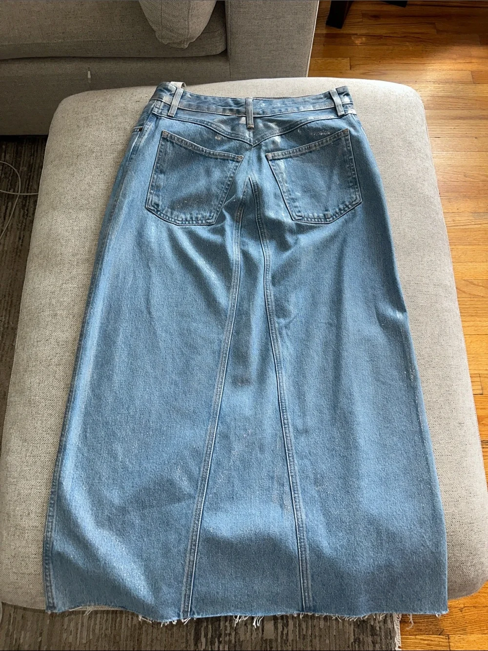 Zara 6045/017 Light Blue Denim Metallic Maxi Skirt with Front Slit
